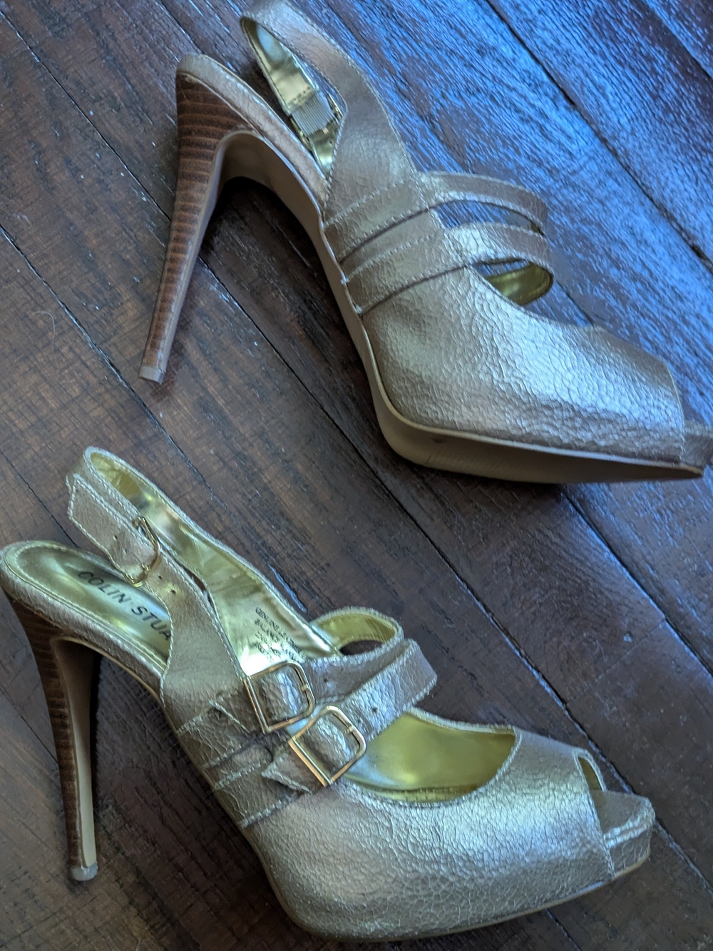 Colin Stuart Metallic Gold Peep-Toe Slingback Heels